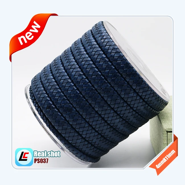 
3.5*8 Mm Plain Braiding Genuine Flat Cowhide Leather Rope For Jewelry Making 