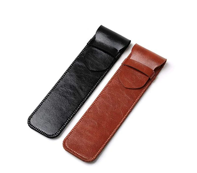 Pen Holder Leather Single Pen Case Pencil Pouch for Fountain Pen - black, brown
