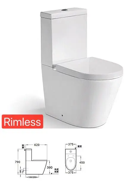 Europe style water closet rimless two piece toilet