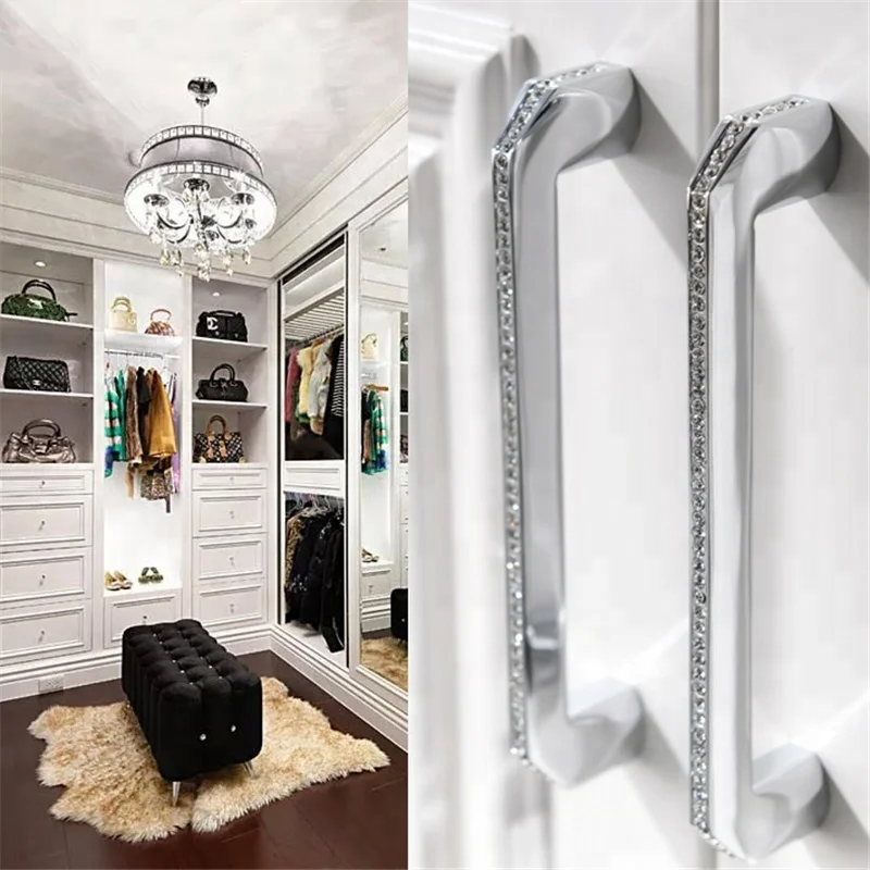 Cabinet Knobs 24K Real Gold Czech Crystal Drawer Door Handle Furniture Knobs Pull Handles Never Fade Gold & Chrome