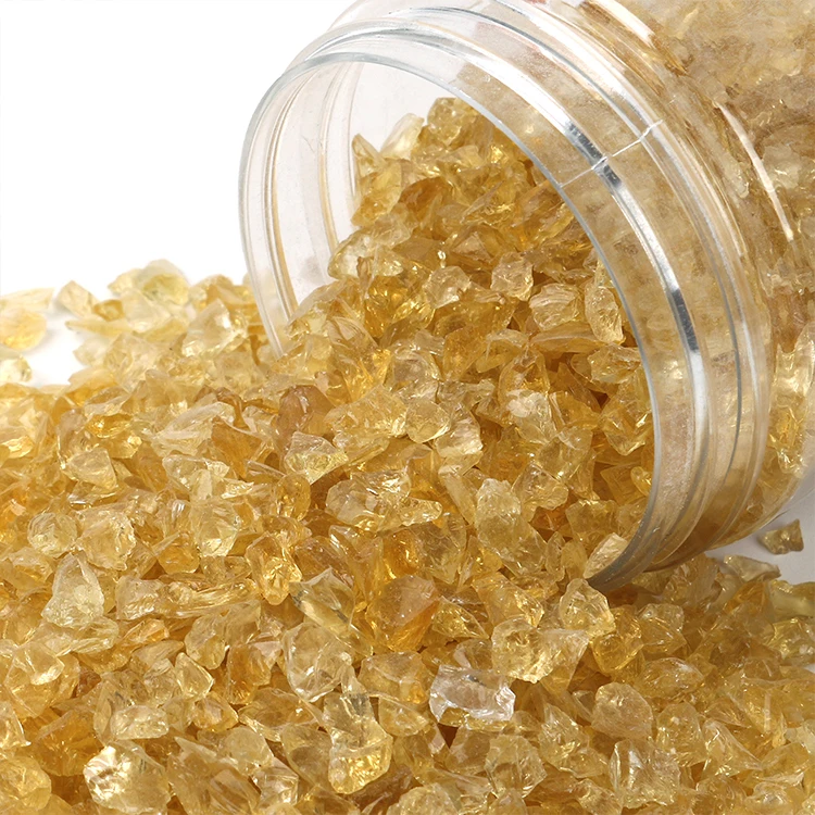 3-5mm high luminosity crystal yellow crushed glass gravel for fire pit fireplace DIY resin artworks epoxy painting decoration