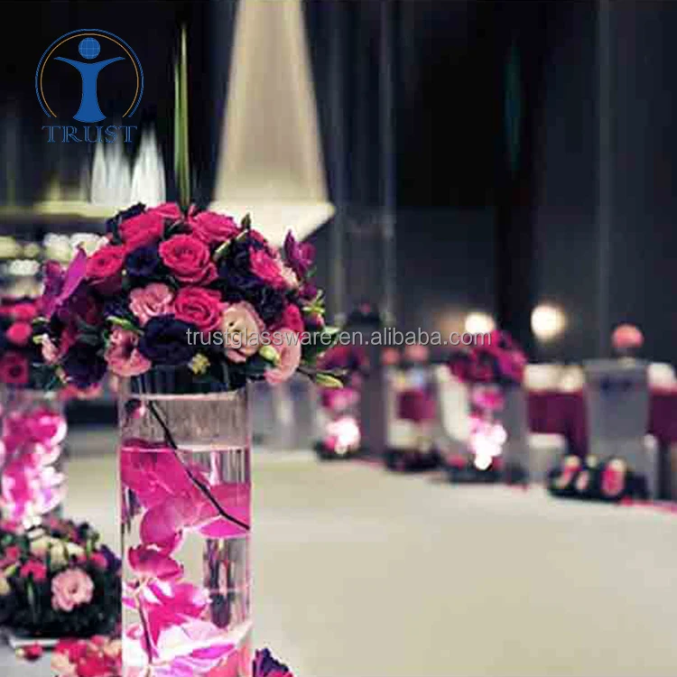 High Quality Factory Hand Made Customize supply wholesale CE fashion Tall Straight wedding glass vases