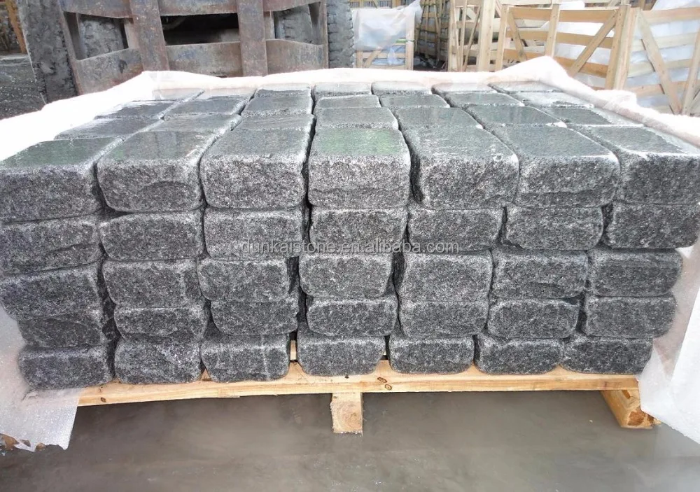 
tumbled black and grey granite brick 