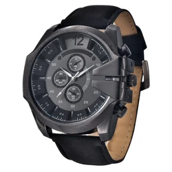 new style China quartz watches men wrist luxury wholesale leather brown black gold chronograph sport wrist watch men