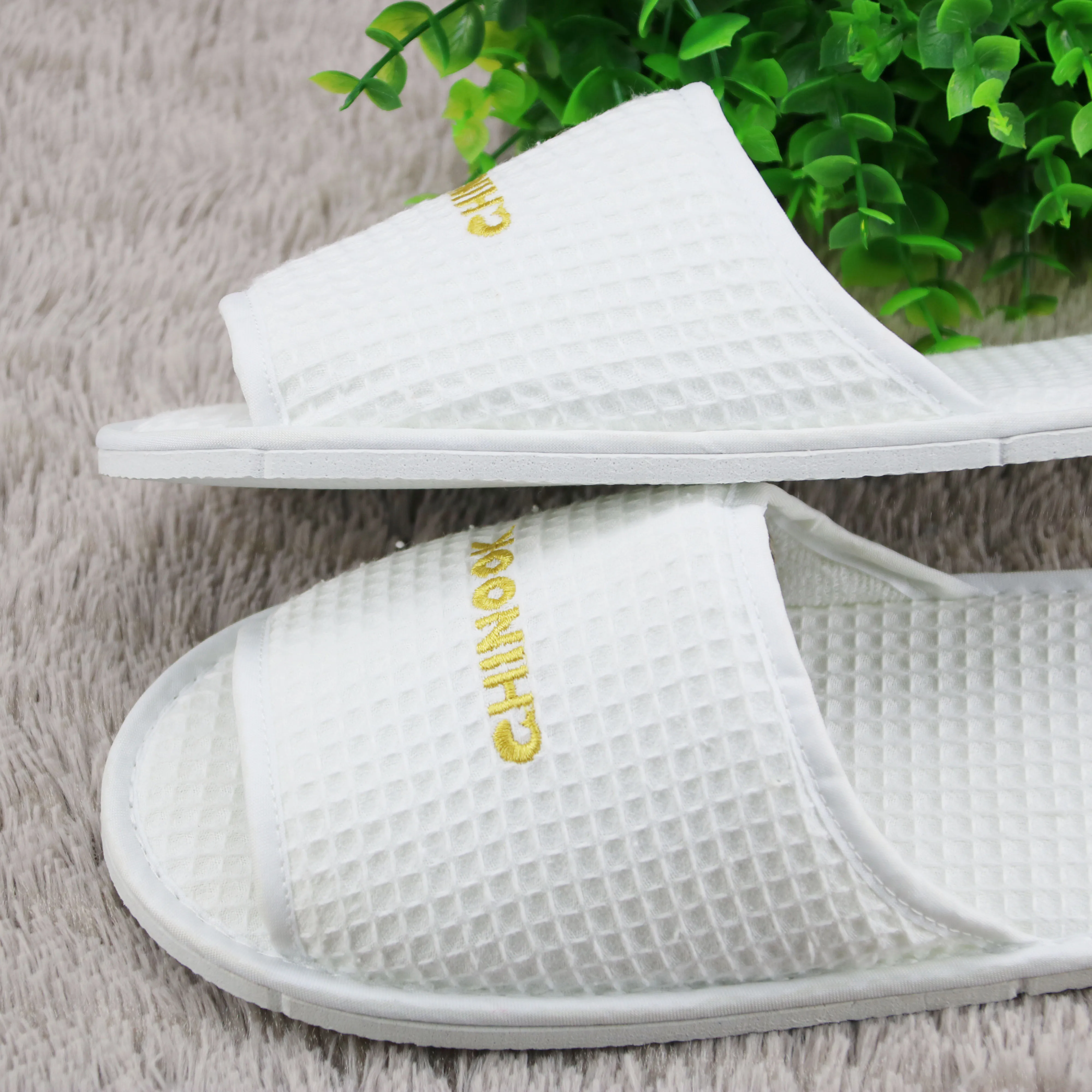 open toe white waffle   disposable slipper hotel slipper