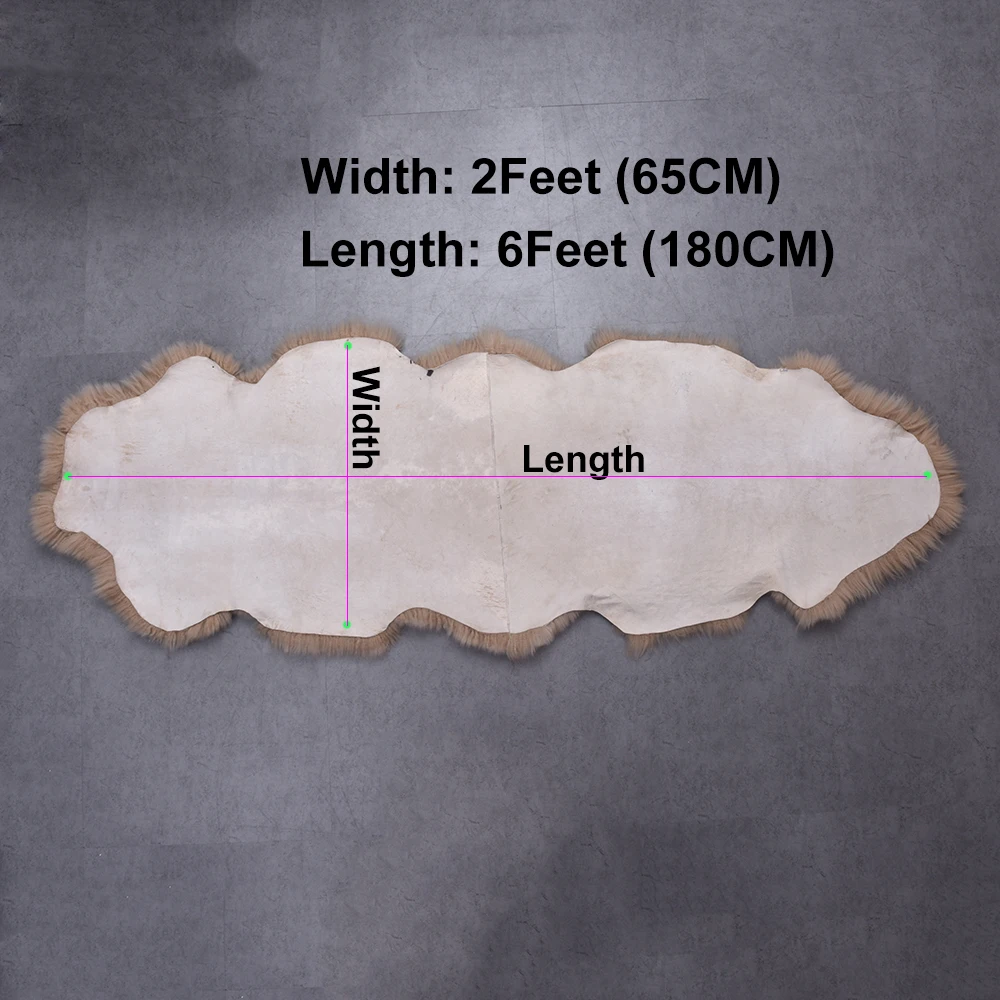 Double Pelt Genuine Dyed Natural Fur Shaggy Sheepskin Area Carpet Rug for Home Decor, 80*200CM Double Pelt