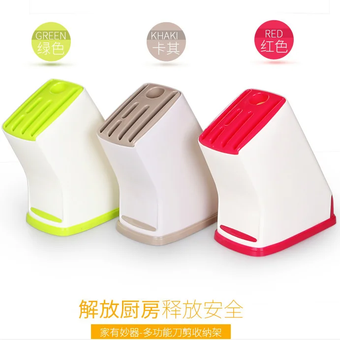 Kitchen Plastic Knife Block Knife Holder with Slots for Scissors and Sharpening Rod