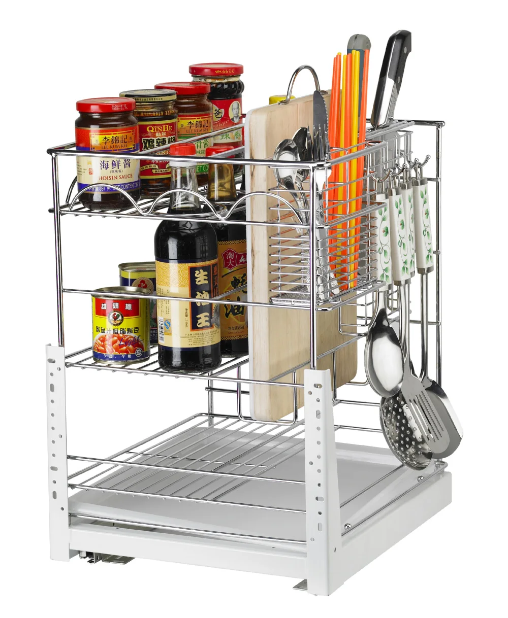 
Metal Kitchen Cabinet sale -Pull Out Drawer Multi-functional 2 tier mesh Wire sliding cabinet Basket 