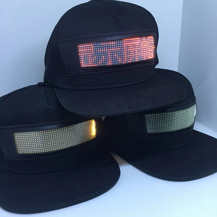 Wholesale USB Rechargeable Led Advertising Scrolling Message Hat LED Display Cap
