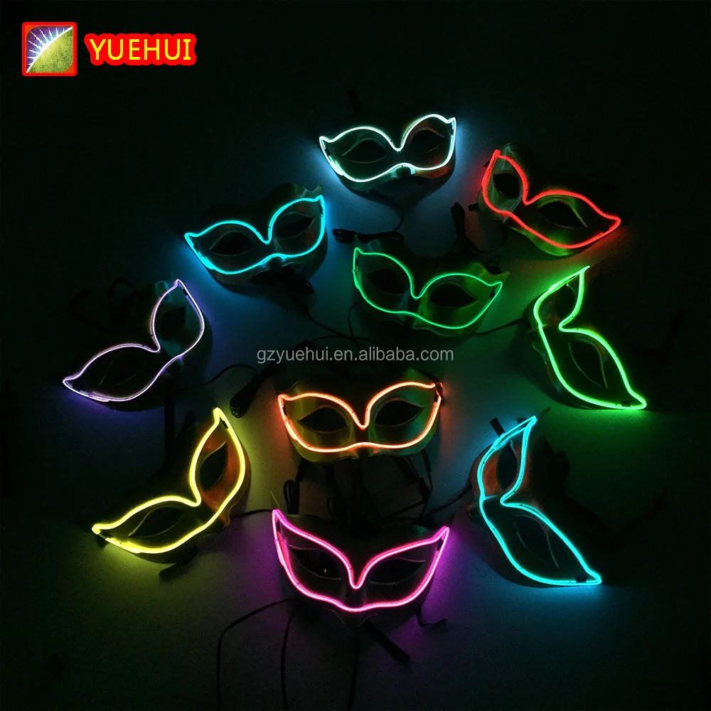 New type 10 colors masquerade venetian el wire EL Mask LED Strip DC-3V Flashing Fox Mask for Halloween party Decoration