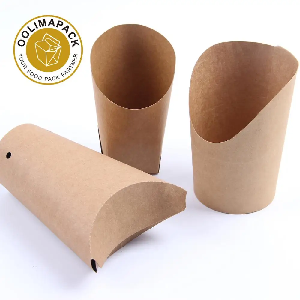 disposable kraft French fries food paper cone,wholesale paper french fries box for crepe food,french fries cone