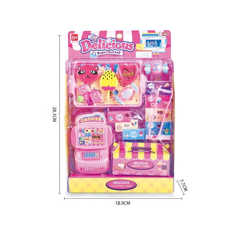 EPT Toys Pink girls candy food shopping cashier toy supermarket pretend play toy set