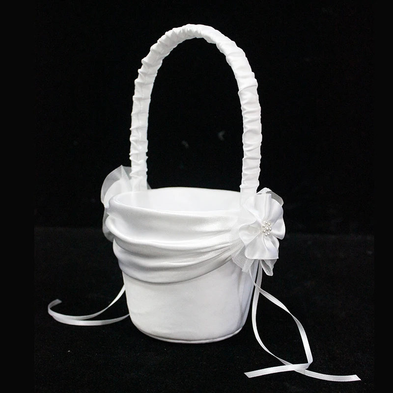 M4619 Wedding supplies bridal wedding flower basket White lace flower girl candy basket