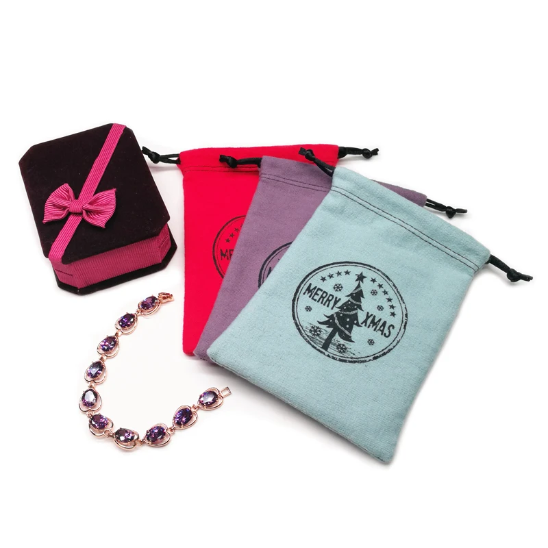 Flannel soft cotton small drawstring bag for gift