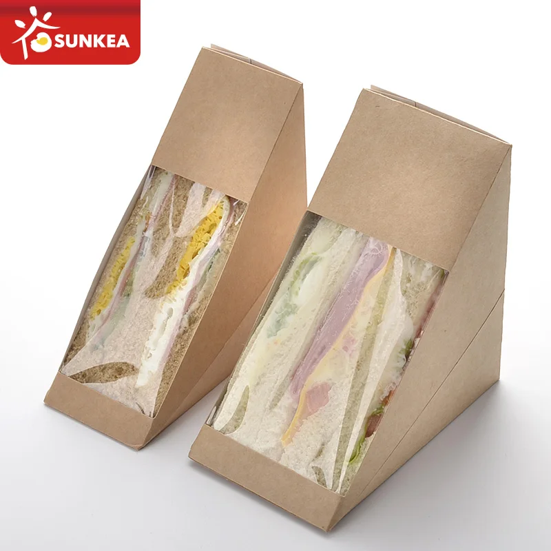 Wholesale Sandwich Packing Kraft White Paper Lunch Box Custom Food Disposable Breakfast Bread Dessert Packaging Sandwich Box