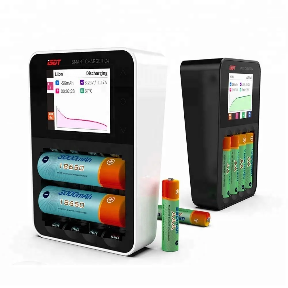 Интеллектуальное зарядное устройство ISDT C4 8A с сенсорным экраном и USB-выходом для батарей 18650 26650 AA AAA