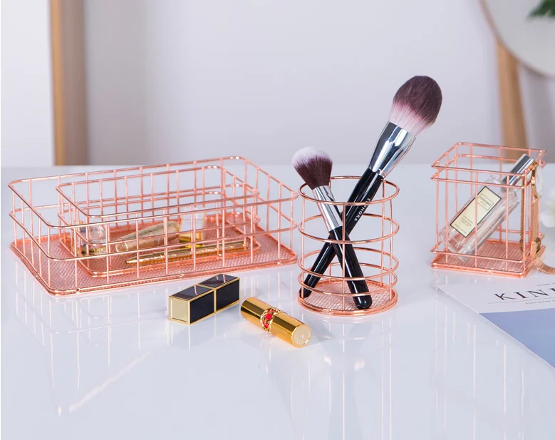 Новейший Настольный органайзер OEM 550-28A, Круглый держатель для косметических кистей цвета розового золота