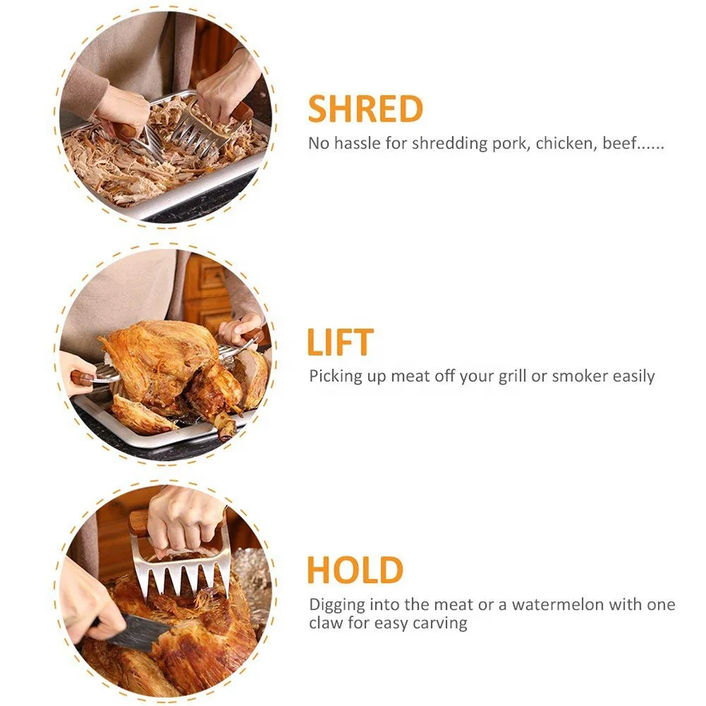 Best Selling Easy Shredding Pulling Handling Lifting Cutting Forks BBQ Claws Pulled Pork Shredder Metal Meat Shredding SS Claws