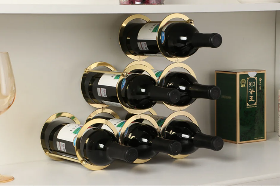 6 Bottles Metal Wine Rack Free Standing Countertop Storage Holders Decorative Tabletop Bottle Holders Wrought Iron
