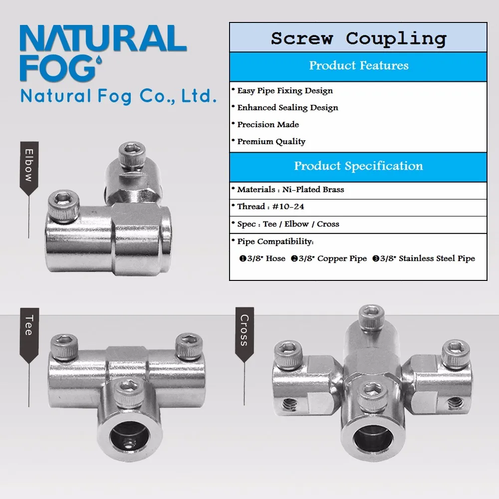 Taiwan Natural Fog High Pressure Fog System 3 Way Pipe Elbow Screw Connector