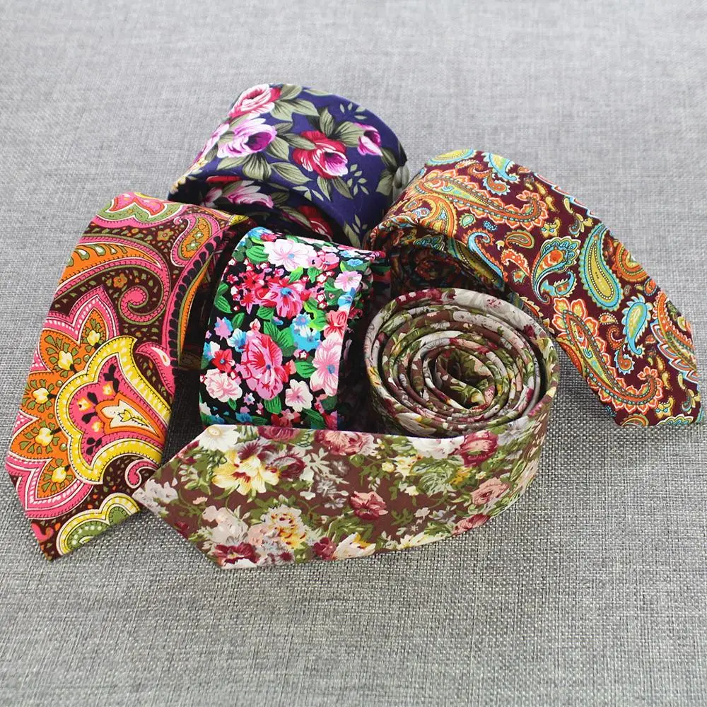 Модный мужской галстук качественный Тонкий цветочный хлопковый галстук