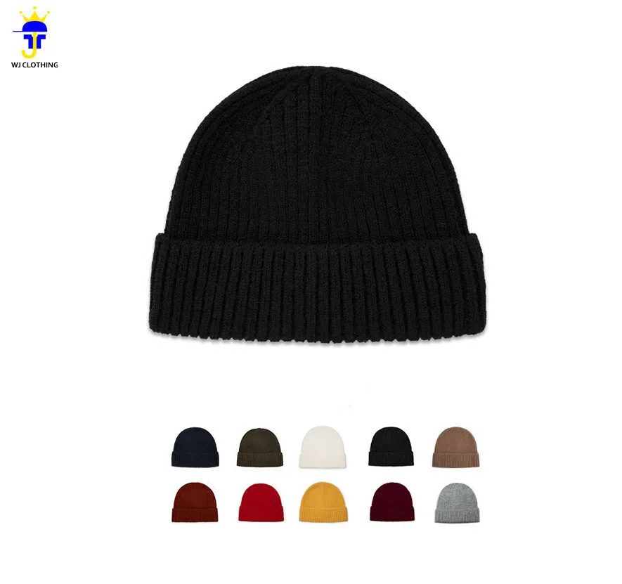 Wholesale Black ribbed blank beanie hat