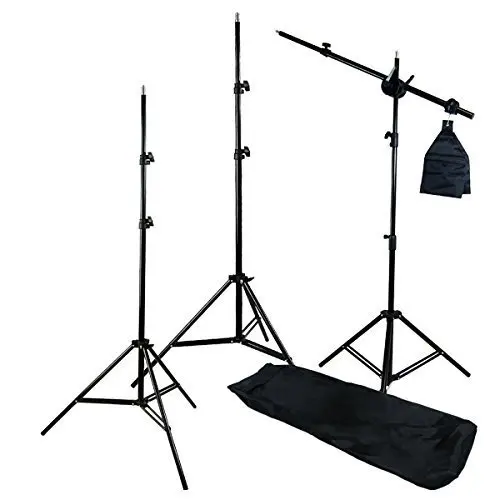 Four Light Head Continuous Light Softbox  Stand Kit with White Black Green Muslin Backdrop