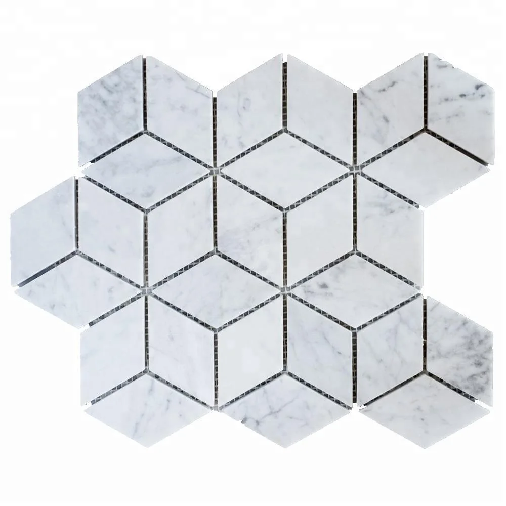 Decorstone24 Carrera White Marble Mosaic Rhombus Decor Tile For Backsplash