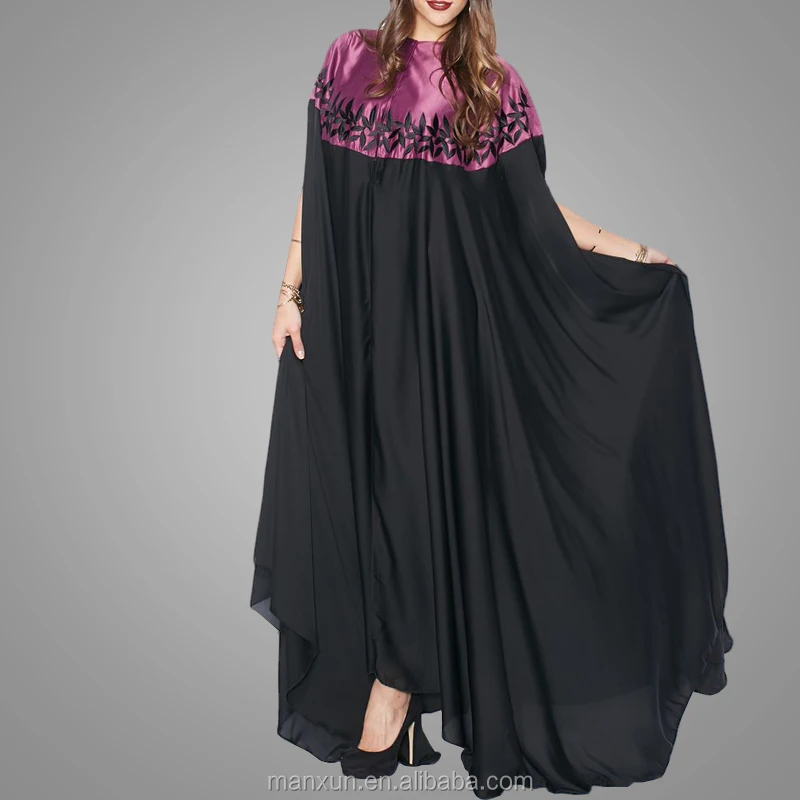 Beautiful Women Frock with Leaves Embroidered Design Black  Bottom Casual Robe Maxi Dress