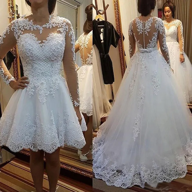 FA130 2022 Nova Destacavel Train Princesa  Lace Apliques Pearls Vestidos De Noiva 2 Em 1 Bola Vestidos De Casamento