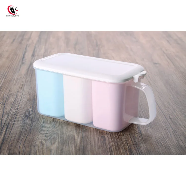 plastic 3pcs Seasoning Box Condiment box Salt Pepper Box with spoon