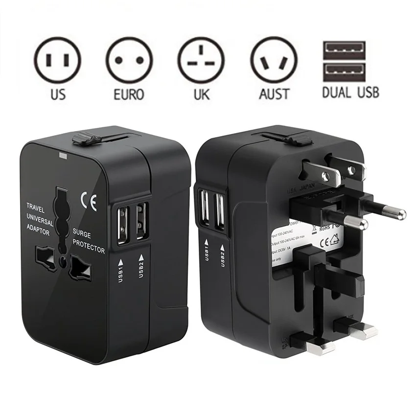 Хит продаж, дорожный адаптер с двойным usb-портом, универсальный адаптер, штепсельная Вилка из Великобритании в ЕС