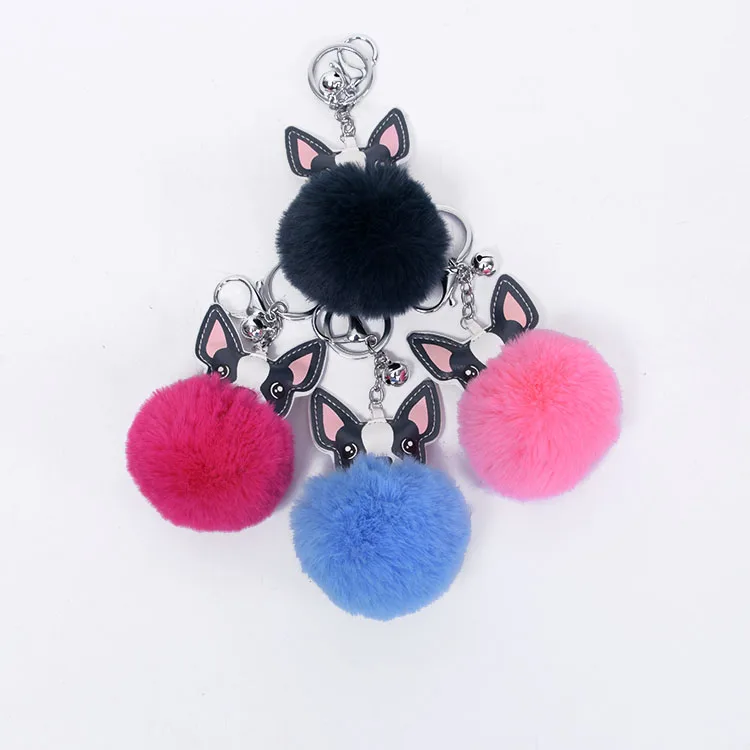 Yongze best selling ear fur pompon fur ball fashion craft leather keychain