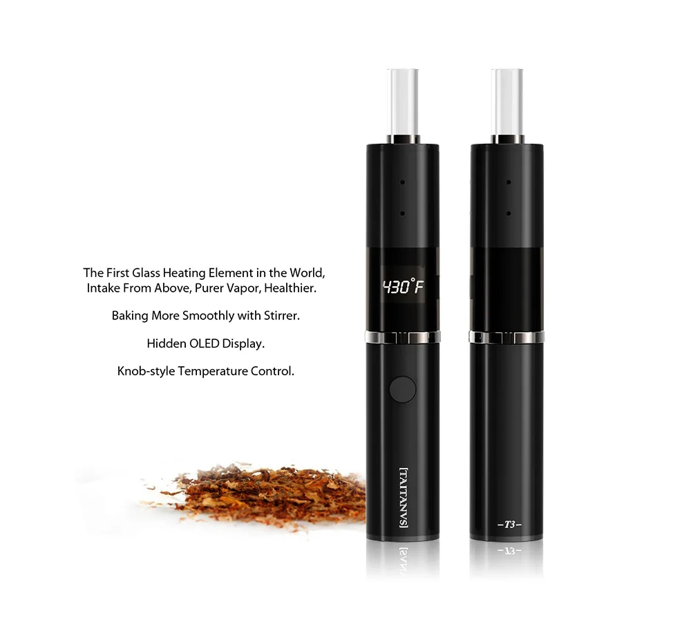 Knob-style Temperature Control design  T3   Hidden OLED Display glass heating element 1200mAh battery dry herb vape