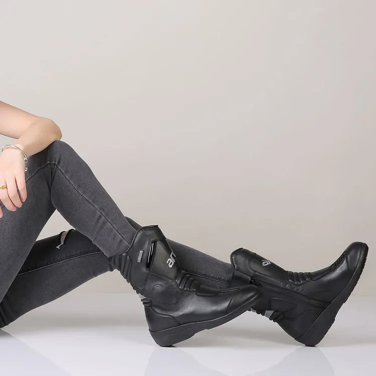 ARCX Womens Motorcycle Shoes Genuine Cow Leather Waterproof Moto Racing Boots Female Motocross Black Motorbike Boots