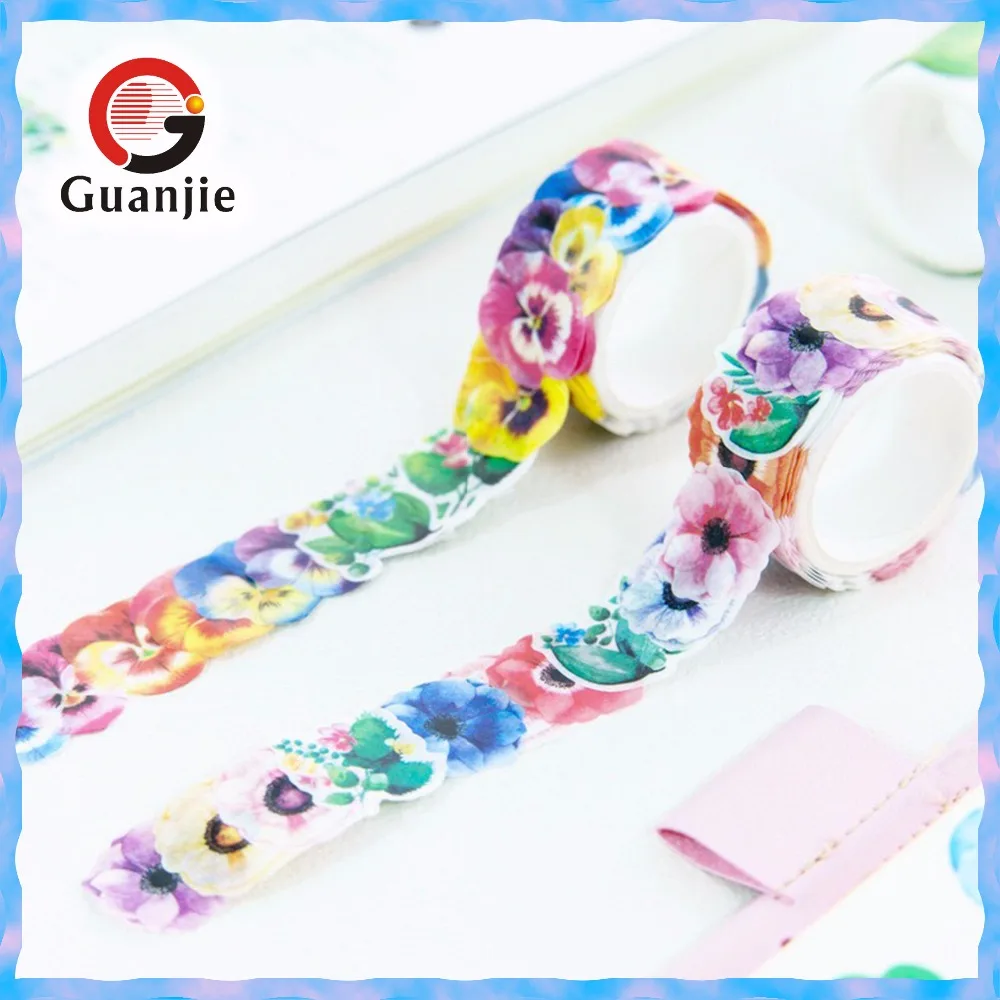 Custom printed petals die cut washi paper tape stickers roll,2017 hot selling!