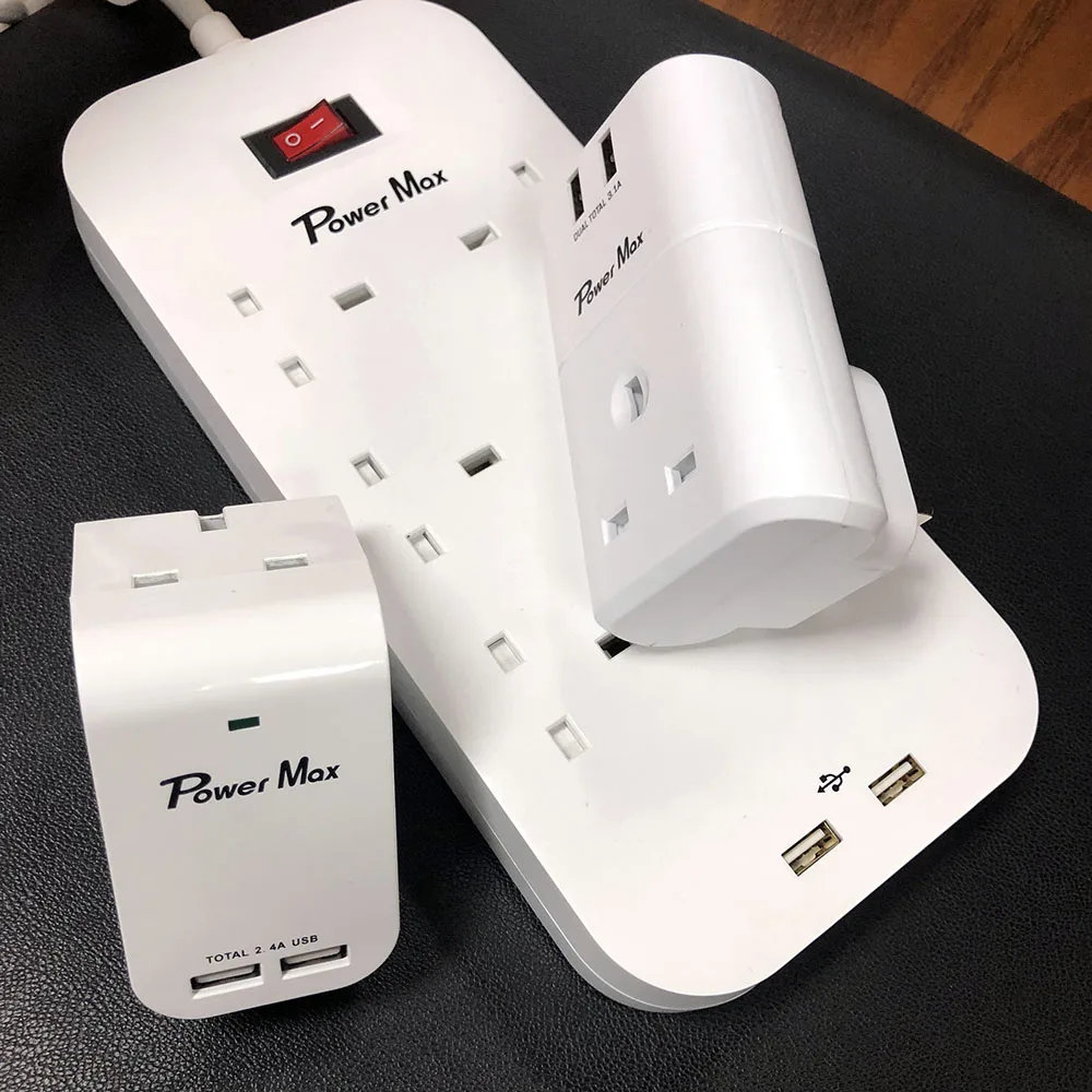 UK ADAPTER WITH USB SURGE PROTECTOR AC Travel Power Plug Converter 3 Pin UK Plug Adapter with Fuse