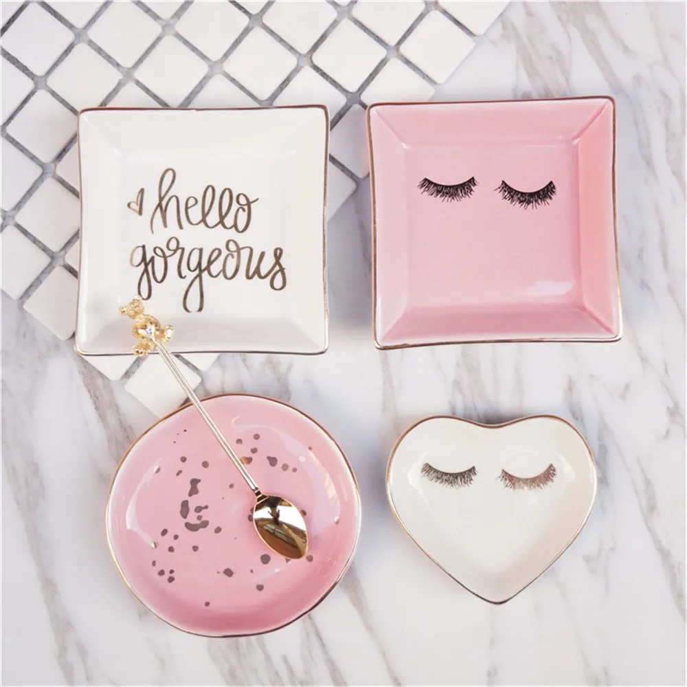 Заводские индивидуальные маятниковые реквизиты розовые и белые керамические квадратные круглые подносы для ювелирных изделий