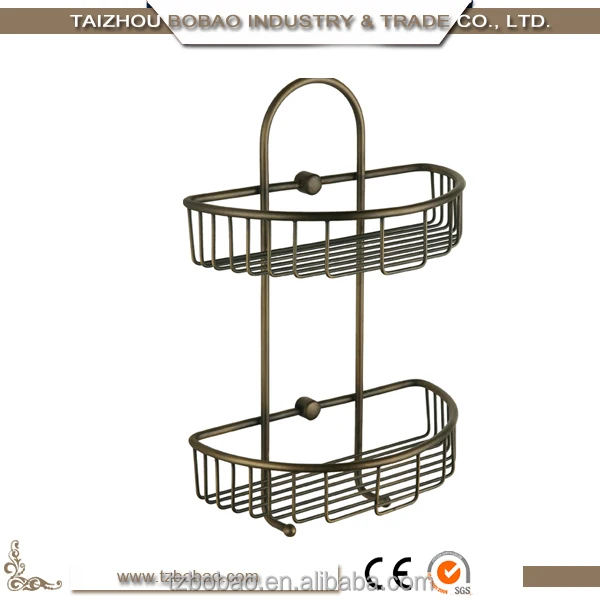 2016 Высочайшее Качество Стене Висит Розовое Золото Двойной Уровня Полки Корзина для Ванной Комнаты