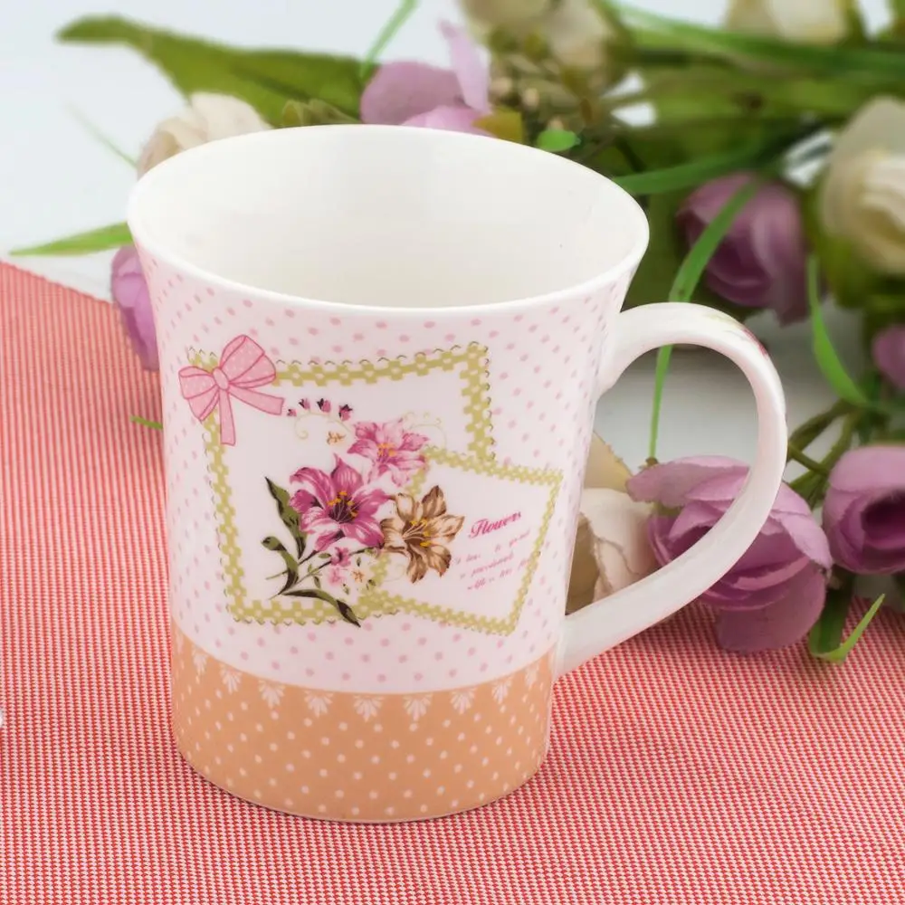 Wholesale bulk cheap 11 oz flower decal print coffee cup milk coffee ceramic mugs set custom logo