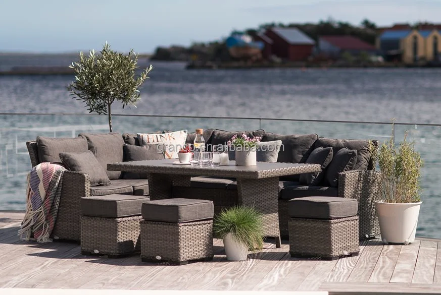 new color hot sale KD poly rattan outdoor garden dining sofa set furniture