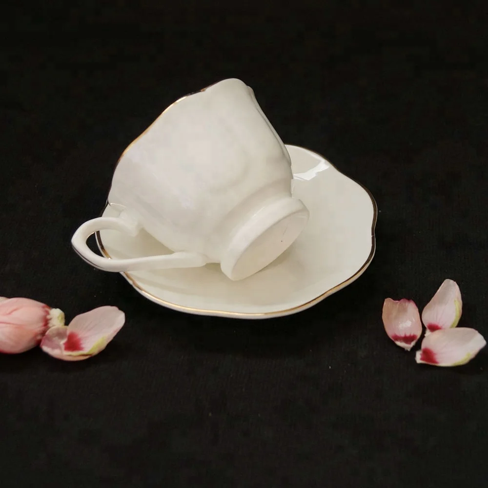 Ceramic 6 Sets Bone China Gold Rim Rose Tea Cups And Saucers