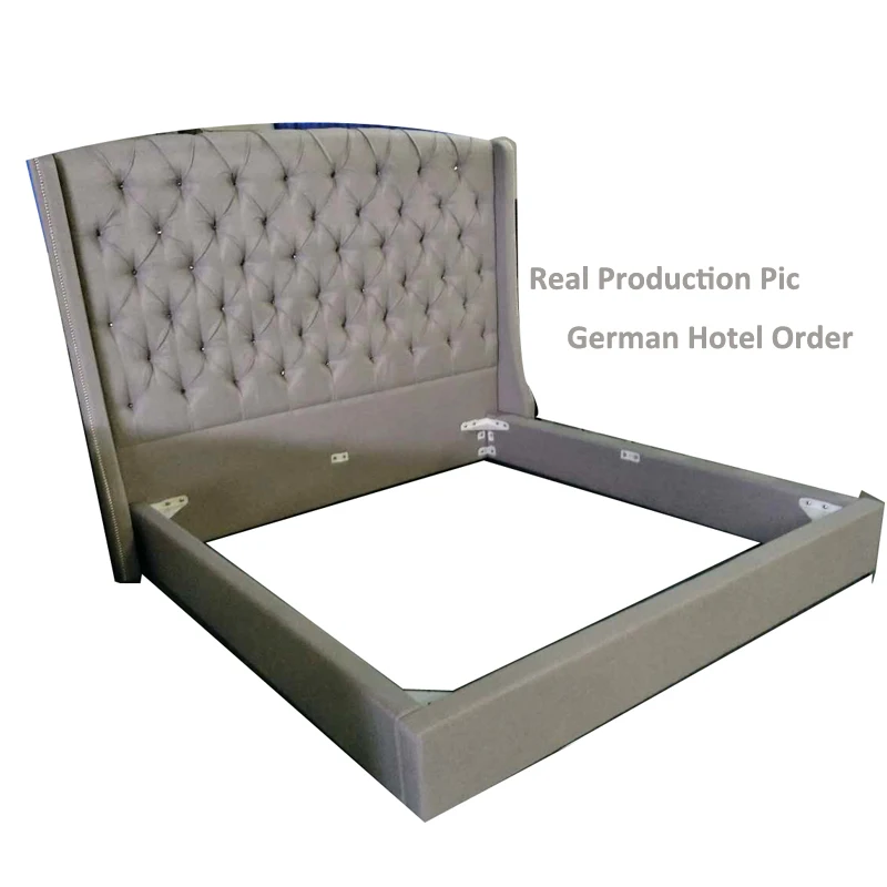 Grey/White Headboard King Size Wholesale Bed Frames Mattress Foundation Hotel Bed Base