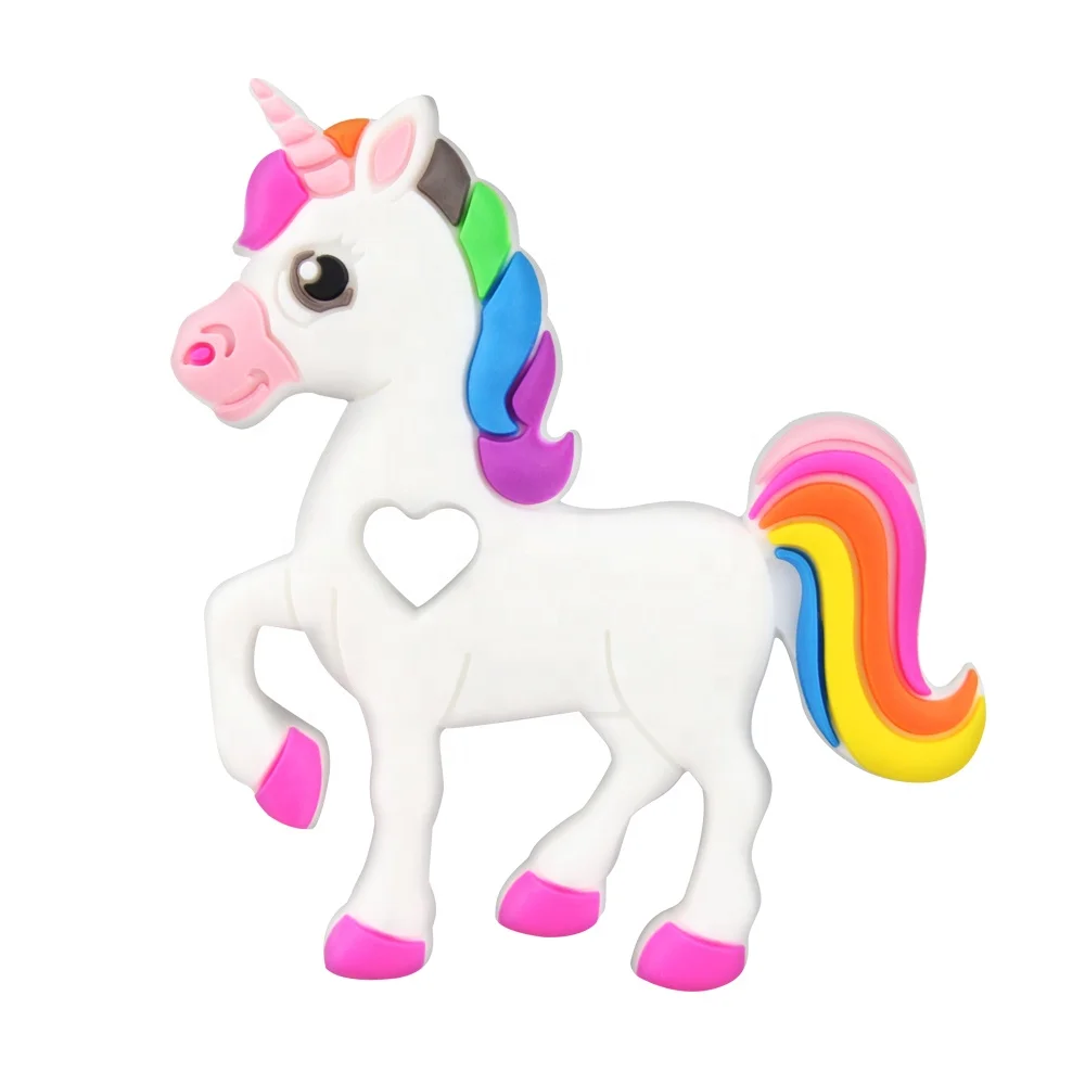 Wholesale Funny Unique Gift Cute Safety Unicorn Animal Horse Shape BPA Free Silicone Soft Toys Baby Teether