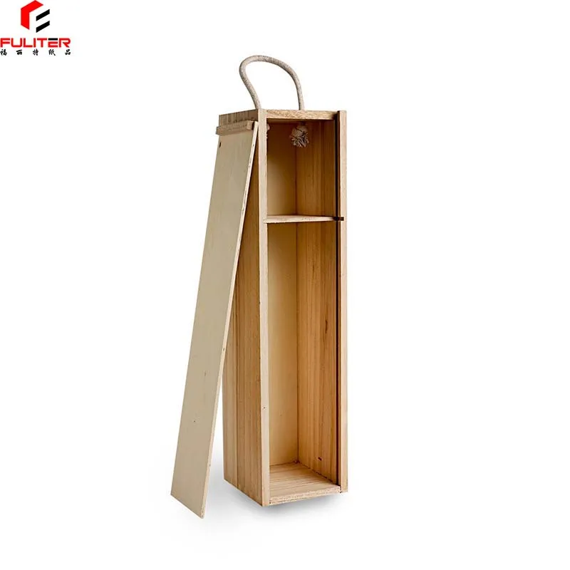 Unfinished Natural Wood Color Slip Cover Wooden Wine Gift Box With Handle