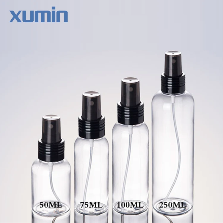 Герметичные дизайн, черный колпачок 50 мл 100 мл 75 мл 250 мл clear спрей пластиковые бутылки ПЭТ