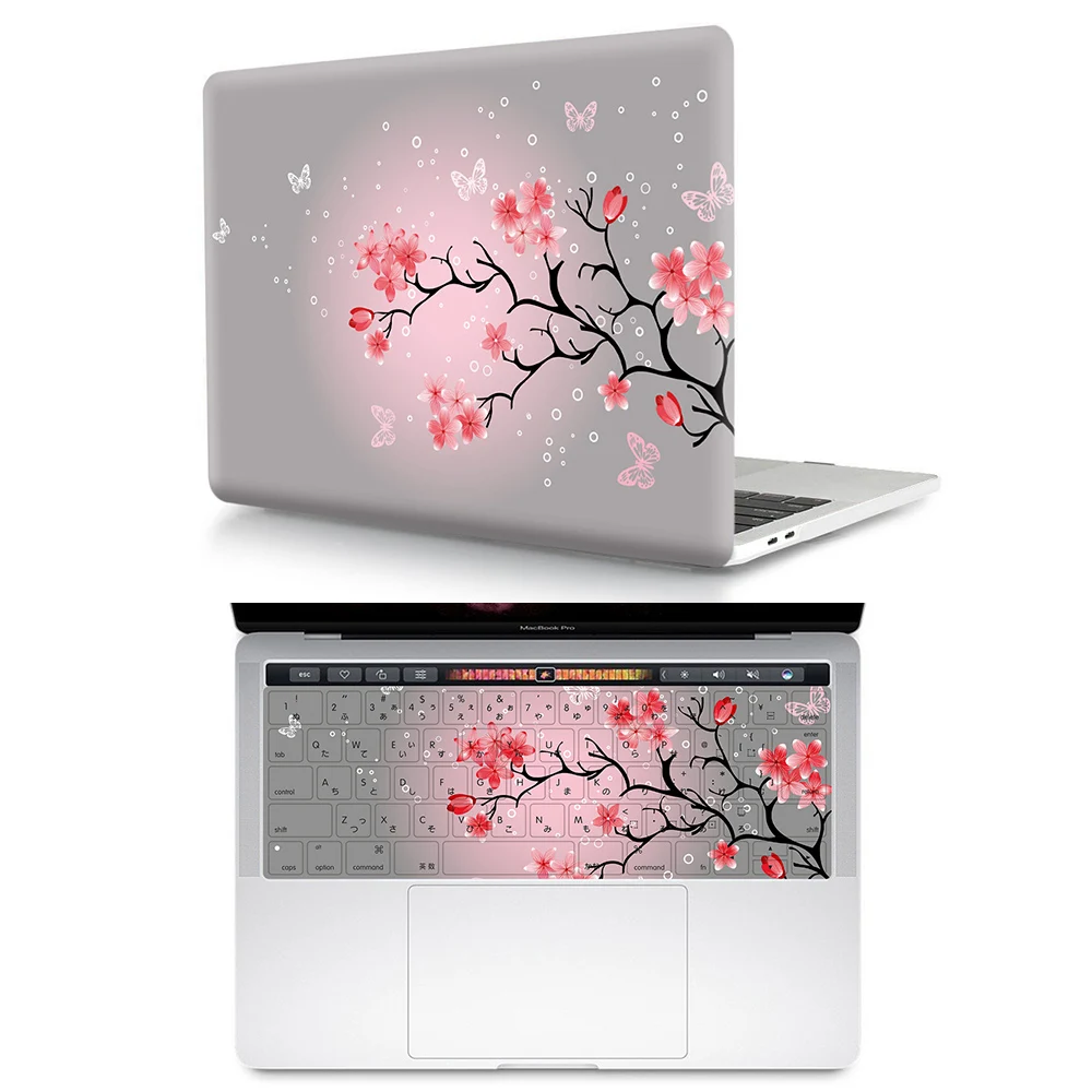 2 In 1 Cherry Blossom Plastic Case Custom Laptop Case pu and Silicone Keyboard Protector for Mac Pro Touch Bar A2179