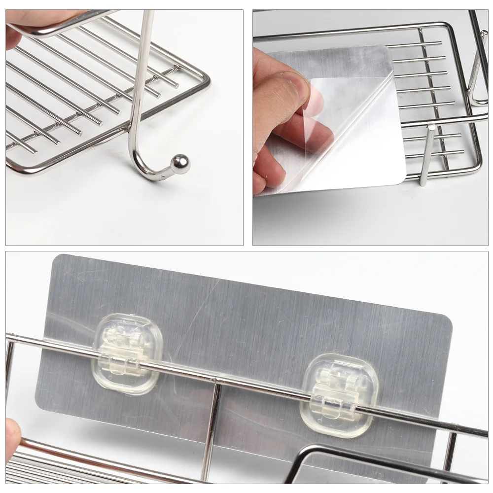 High Quality Rustproof Stainless Steel Metal Bathroom Shelves Wall Mounted Shower Caddy Adhesive Storage CN;ZHE