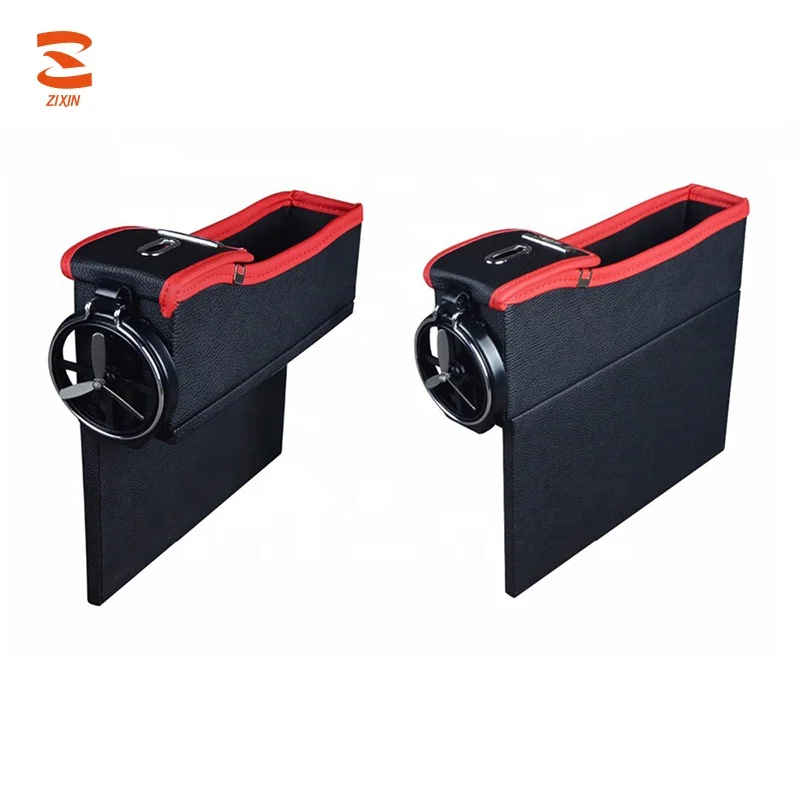 
PU Leather Car Seat Side Pocket with Coin Cup Holder Creative Console Drop Catcher Gap Filler Organizer Caddy 