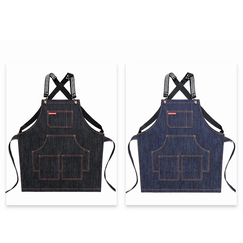 Korean fashion men and women work custom coffee milk tea barber shop painting jean canvas apron